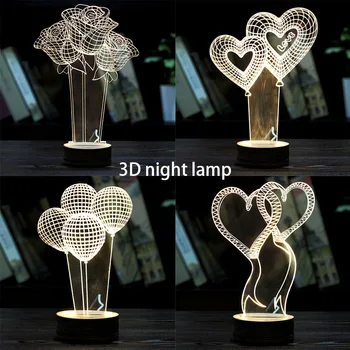 3D визуална лампа оптична илюзия цветни led лампа сензорен романтична почивка Нощна светлина на любовта на Сърцето Сватба на Деня на Свети Валентин подарък