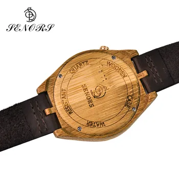Моден кварцов дървени часовници, луксозни мъжки часовници кожени дървени часовници бамбуковое рокля ръчни часовници за мъже Relogio Masculino by SENORS