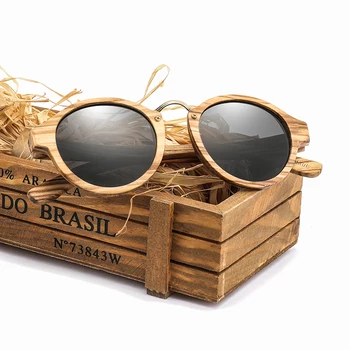 Natrual дървени слънчеви очила за мъже и жени, стари ретро кръгли поляризирани слънчеви очила бамбук