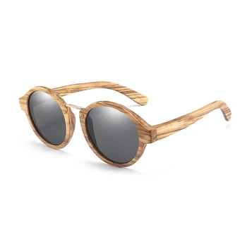 Natrual дървени слънчеви очила за мъже и жени, стари ретро кръгли поляризирани слънчеви очила бамбук
