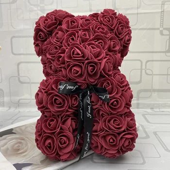 Ден на Свети Валентин подарък 25 cm Червена Роза плюшено мече роза изкуствено цвете за украса на коледни подаръци за жени, подарък за свети Валентин
