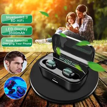5.0 Bluetooth Безжични слушалки с 10 W безжичен такса 3500 mah IPX7 водоустойчив HiFi стерео намаляване на шума led слушалки