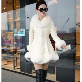 Жените плюс размер 6XL нов изкуствен Лисича кожа палто голям кожа яка дебела топло дамско кожено яке със средна дължина, Slim-fit меховое палто А92