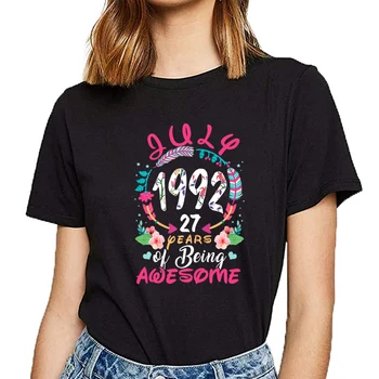 Върховете тениска жени юли 1992 27 години да бъде невероятно майчинството са подходящи надписи по поръчка Дамски тениски