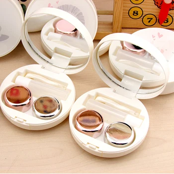 Lymouko New Design ABS Сладко Животните Portable White Round Contact Lens Case with Mirror Kit Holder Lenses Box for Women