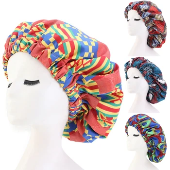 Women African Fashion Floral Print Double Layer Caps Еластични Hair Care Head Wrap Hair accessories шапчица за мелирования