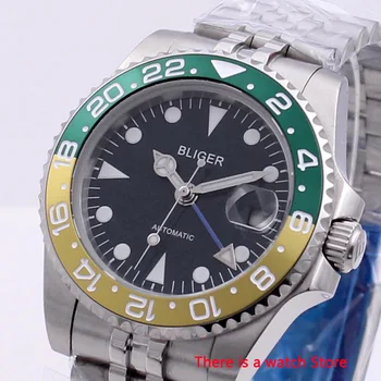Bliger 40mm автоматични механични мъжки часовник луксозен стерилна циферблат Старинни часовници GMT часовници светещи водоустойчив часовник мъжки