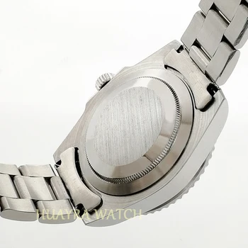 Черни мъжки механични часовници 40 мм автоматична дата на стомана корпус алуминиеви часовници Зелен пръстен на показалеца светлинна верижка от неръждаема стомана