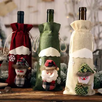Taoup 1бр Дядо Коледа е Коледна капачка на бутилка вино, коледни подаръчни кутии притежателя Noel 2019 Нова година декор Навидад Party посуда