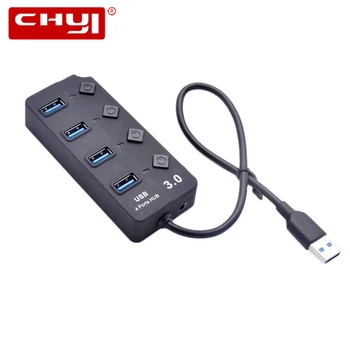 CHYI USB HUB USB-A To 4 Port USB3.0 преносим сплитер с външен адаптер за захранване 3.0 Super Speed 5Gbps за КОМПЮТЪР, лаптоп, настолен компютър