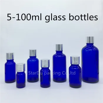 5 мл 10 мл 15 мл, 20 мл-30 мл-50 мл-100 мл синя стъклена бутилка, етерично масло от синя бутилка със сребристи винтова капачка парфюм 480 бр.
