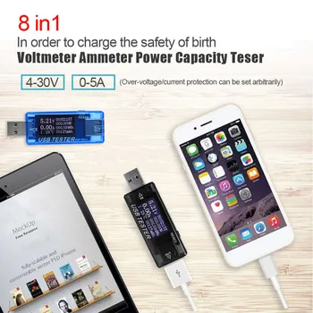 8 в 1 USB тестер волтметър детектор на ток, Измерване на ток, напрежение на енергия Power Bank зарядно устройство, USB зарядно устройство амперметър #20