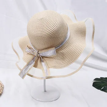 2020 нови слънчеви шапки за жени, момичета широка периферия гъвкава сламена шапка лятна Бохемската плажна шапка Лента Chapeau Femme Ete черен