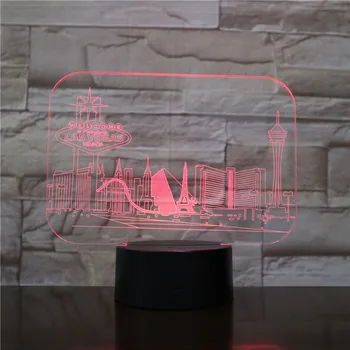 Smart Phone Control 7 цвята промяна 3D Led Las Vegas Building Night Light спалня атмосфера на сън осветление на децата подаръци
