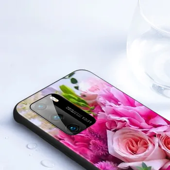 Черен Силиконов Калъф Розов Божур Цвете Топка За Huawei P40 P30 P20 Pro P9 P10 P8 Lite E Plus 2019 2017 Телефон Case