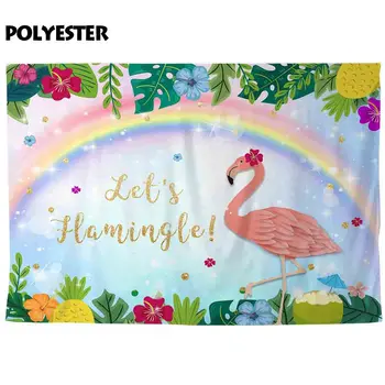 Allenjoy Let ' s Flamingle background tropical flamingo birthday party rainbow pineapple shimmer flowers fruit background photophone