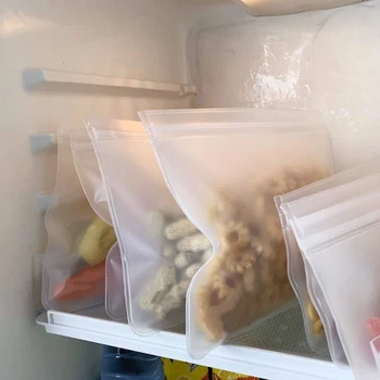 PEVA Силиконов контейнер за съхранение на хранителни продукти за многократна употреба Stand Up Zip Shut Bag Cup многократна употреба плодове, месо, мляко прясно чанта с кухненски органайзер