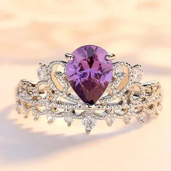 Beiver луксозни Короната пръстен за жени лилаво цирконий пръстен романтична Кралица сватба годежен пръстен бижута подаръци размер 6 7 8 9