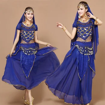 4 бр./компл. жените денс костюм изпълнение танцови Bellydance облекло полата на жена възрастен египетски ориенталски костюм набор от