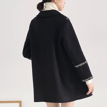 Нова пролет черно палто 2020 сладък вятър възстановяване на старите начини висок клас бутон люрекс кашемировое палто лацканы дамско дълго палто, вълнена