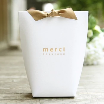 Подаръчен комплект торби / черен / среден / Merci Beaucoup / Party favor чанти / подаръчни торбички / приятелка на булката / сватбени чанти 30 бр./лот