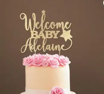 персонализирайте името glitter Star Baby Welcome centerpiece picks birthday Cake Topper -baby shower кръщението на партията торта топперы